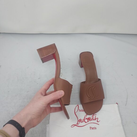 Christian Louboutin Brown Heel CL Logo Mule Slide Sandal - Picture 1 of 13